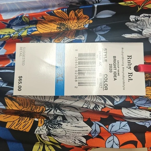 Ruby Rd. Floral Pleated Skirt in Orange, Blue, and White - Picture 3 of 3